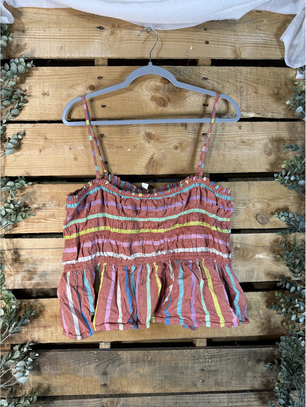 American Eagle Striped Smocked Peplum Tank Top